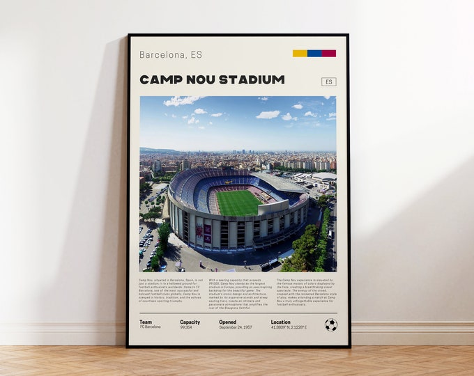 Camp Nou Stadium Poster, FC Barcelona Print, Soccer Fans, La Liga Stadium Poster, Football Poster, Gift For Him, Sports Fan Gift
