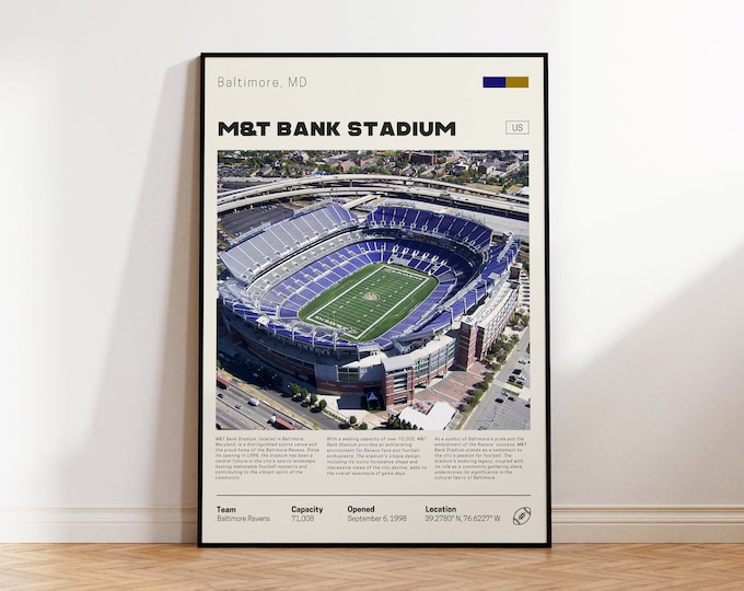 Affiche du stade M&T Bank, impression des Ravens de Baltimore, fans de la NFL, affiche du stade NFL, affiche de football, cadeau pour lui, cadeau de fan de sport