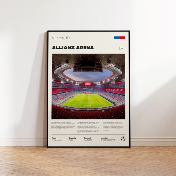 Allianz Arena Poster, FC Bayern Munich Print, Soccer Fans, Bundesliga Stadium Poster, Football Poster, Gift For Him, Sports Fan Gift