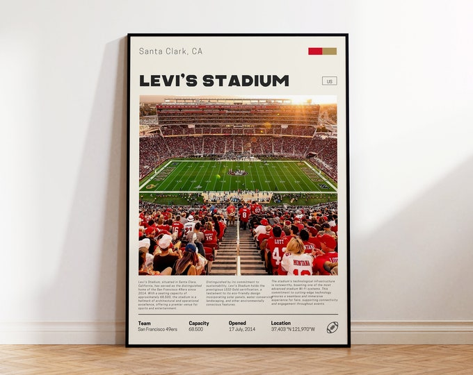 Affiche du stade Levi’s, impression des 49ers de San Francisco, fans de la NFL, affiche du stade de la NFL, affiche de football, cadeau pour lui, cadeau de fan de sport