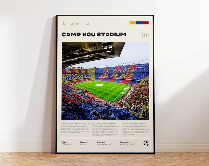 Camp Nou Stadium Poster, FC Barcelona Print, Soccer Fans, La Liga Stadium Poster, Football Poster, Gift For Him, Sports Fan Gift