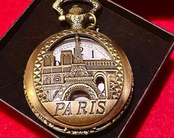 Paris Pocket Watch, Eiffel Tower, Notre Dame, Arc De Triomphe to