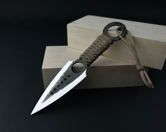 Throwing Knife. Handmade Knife for Recreation and Competition. Forged Throwing Knife Wrapped in Paracord. Kunai Knives. Custom Knives