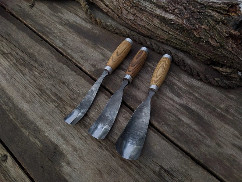 Bent Gouges Set 3 PCS. Bent Chisel. Rounded Chisel. Spoon