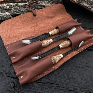 Wood working tools Set 4 pcs • Bent Gouge • Carpenter chisel • Craft supplies tool • Forged Chisel • Carving tool • Timber framing tool