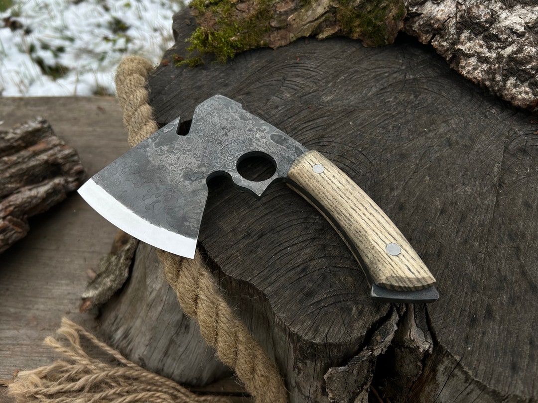 Camping Axe. Handmade Ax With Wooden Handle. Open Ax.