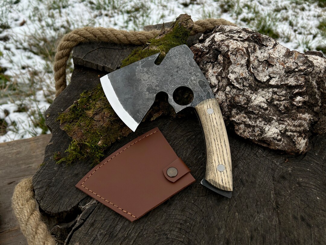 Camping Axe. Handmade Ax With Wooden Handle. Open Ax.