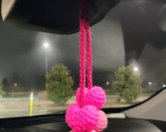 Crochet heart car hanger