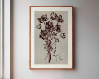 vintage Botanical Print - Home Wall Art Botanical Poster -Tulipe- Print Science Poster TNF Art Reproduction-Nicolas Robert Sanguine Sepia