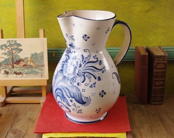 Large Talavera Pitcher Jug - Spanish Faience with Floral Design, 19x30cm, Signed