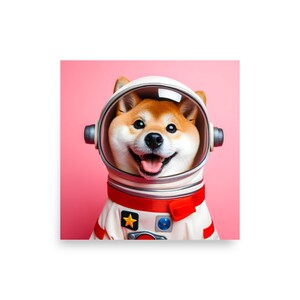 Arte de pared de astronauta Shiba Inu sonriente - Lindos regalos de Shiba Inu