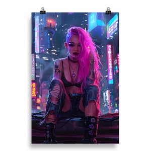Cyberpunk Girl Poster | Vaporwave Art | Synthwave Wall Decor