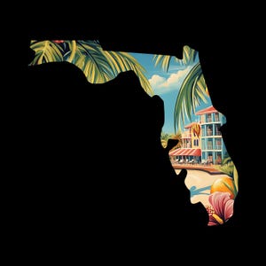 Autosticker staat Florida | Sticker Sunshine State | Vakantie Florida | Reizigerscadeaus | Verenigde Staten | Kunstafbeelding Florida