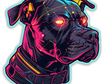 Cyberpunk Pit-bull Sticker - Pit-bull Car Decal - Pit-bull Lover Gift