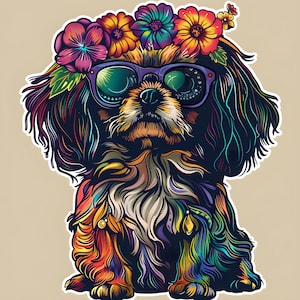 Flower Pekingese Sticker | Hippie gifts | Pekingese Lover Decal | Dog Lover