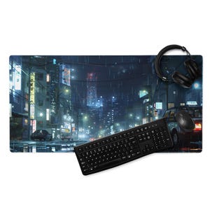 Rainy Night in Japan Gaming mouse pad | Japanese Inspired Art | Desk Pad | Gamer Gifts | Anime Lover