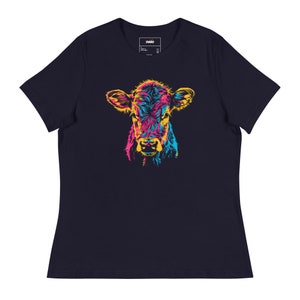 Cow Face Women&#39;s Relaxed T-Shirt - Vibrant Cow Head Shirt
