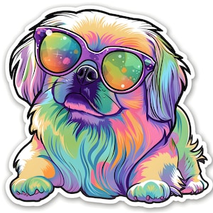 Pekingese in Sunglasses Sticker | Hippie Decal | Pekingese Mom | Dog Lover Gifts