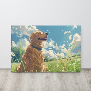 Golden Retriever in a Serene Field Canvas Print - Golden Retriever Gifts - Sympathy Art