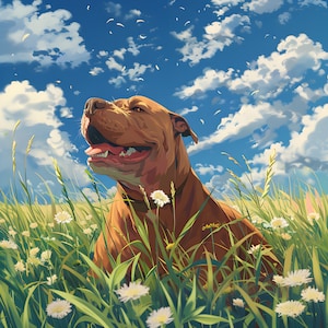 Pit-bull in a Beautiful Meadow - Pit-bull Canvas Art