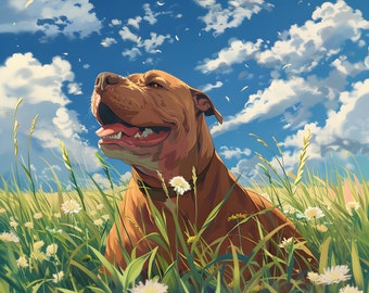 Pit-bull in a Beautiful Meadow - Pit-bull Canvas Art