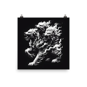 Cartel de Cerbero en blanco y negro - Cartel de mitología griega