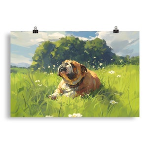 Affiche de bouledogue anglais dans une belle prairie - art mural bouledogue anglais - cadeau commémoratif de chien - décoration