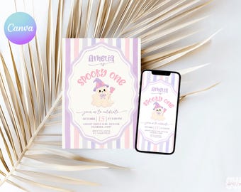 Pink Spooky One Birthday Invitation, Girl Ghost 1st Birthday Invite, Spooktacular Party Invite PH1