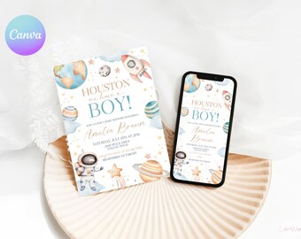 Houston We Have a Boy Invite – Outer Space Baby Shower (Printable DIY Invitation) AS2