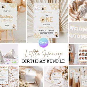 First Bee Day Bundle Honey Bee Birthday Pack First Bee Day Birthday Invitation Bundle 1st Bee Day Party Decorations Bee Theme Party Pack BE1 image 1