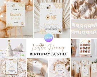 First Bee Day Bundle Honey Bee Birthday Pack First Bee Day Birthday Invitation Bundle 1st Bee Day Party Decorations Bee Theme Party Pack BE1