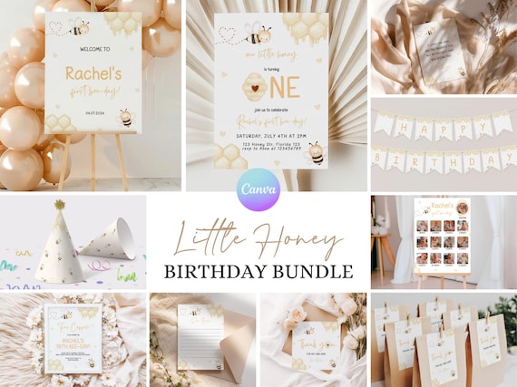 First Bee Day Bundle Honey Bee Birthday Pack First Bee Day Birthday Invitation Bundle 1st Bee Day Party Decorations Bee Theme Party Pack BE1