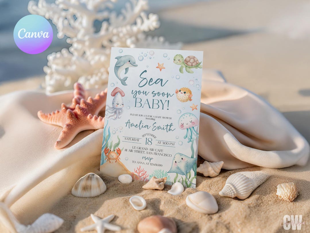 Under the Sea Baby Shower Invitation Set – Sea You Soon Theme ...