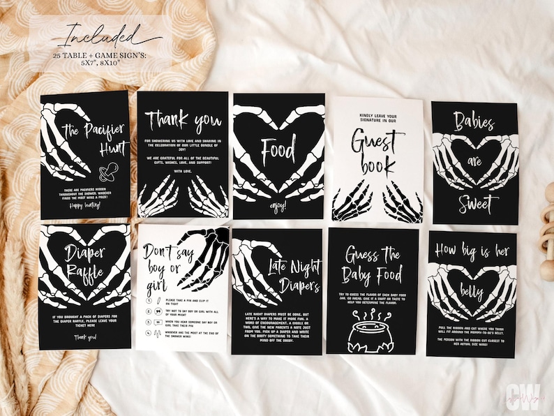 Halloween Baby Shower Games Bundle Black Baby Shower Games Autumn Baby Shower Games Skull Baby Shower Activities Gothic Baby Shower SBS3 image 3