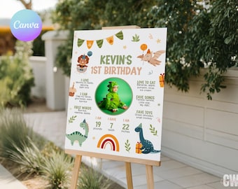Dinosaur 1st Birthday Milestone Board, 1st Birthday Boy, Dinosaur Birthday Milestone Sign, First Year Stats Poster, Dino Poster DI1
