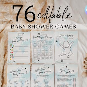 Adventure Awaits Baby Shower Games Set, Adventure Begin Baby Party Games, World Map Baby Shower Activities and Games, Travel Shower Game AA2