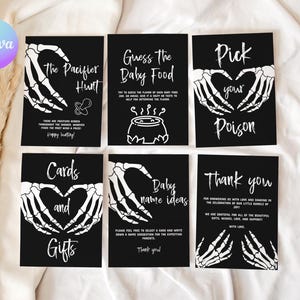 Halloween Baby Shower Zeichen Paket Gothic Baby Shower Zeichen Schädel Baby Shower Tisch Schilder Bundle Schwarz Baby Shower Zeichen Bevorzugungen Zeichen SBS3