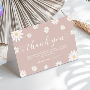Carte de remerciement Daisy baby shower, remerciement Daisy Shower rétro, carte de remerciement rose Daisy baby shower, mot de remerciement Daisy Baby Shower DS2