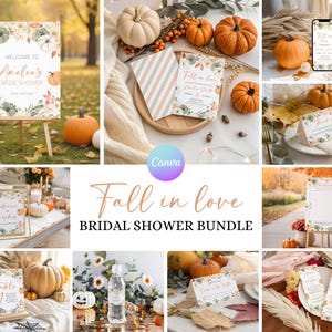 Fall in Love Bridal Shower Invitation Bundle, Autumn Bridal Shower Bundle, Fall Floral Bridal Shower Package, Pumpkin Bridal Games SQ3