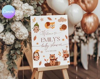Woodland Baby Shower Welcome Sign, Forest Animals Baby Shower Sign, Woodland Animals Decor WA2