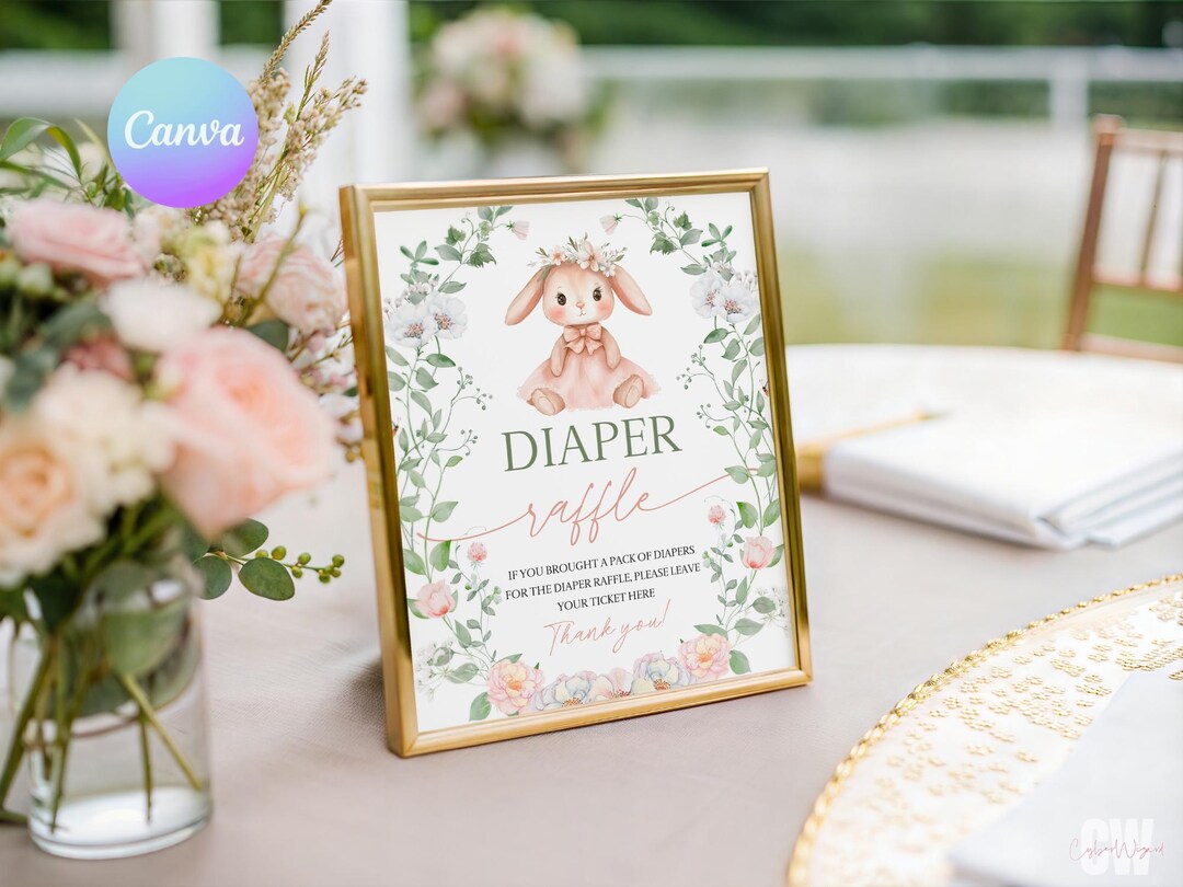 Peta Leaping Rabbit Raffle Diaper Raffle Sign and Ticket Set – Some Bunny is on the Way (canva ...