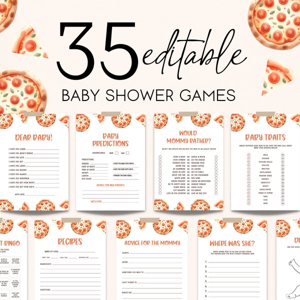 Slice Slice Baby Shower Game Bundle Pizza Baby Shower Game Pack Editable Slice Slice Baby Games Food Baby Shower Games Pizza Party Games ZZ0