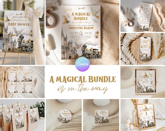 Tovenaarsbabyshowerbundel, School of Magic Feestpakket: Magische Feestdecoraties | Bewerkbare canvassjabloon: LJ2