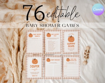 Little Pumpkin Baby Shower Games Bundle, Fall Baby Shower Activity Package, Halloween Party Games MH2