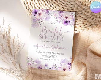 Purple Flower Bridal Shower Invitation, Lilac Bridal Shower Invite, Summer Bridal Shower Evite, Lilac Garden Bridal Shower Mobile Invite