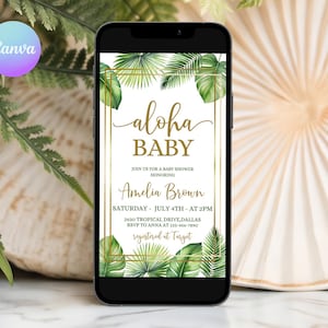 Invito senza carta per baby shower tropicale, invito modificabile per baby shower Aloha, invito digitale per baby shower Island, invito TR2 per baby shower estivo