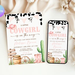 Cowgirl Baby Shower Invitation, Girl Ranch Baby Shower Invite, Editable Wild West Baby Shower Phone Evite, Rodeo Baby Shower Invitation RO2