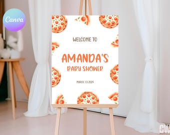 Slice Slice Baby Welcome Sign Pizza Baby Shower Welcome Poster  Slice Slice Baby Decorations Editable Pizza Welcome Sign Template ZZ0 PZ1