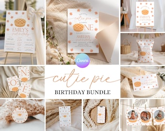 Cutie Pie 1st Birthday Invitation Bundle, Our Little Cutie Pie Is One Invite, Pumpkin Pie Fall First Birthday Decor CV1