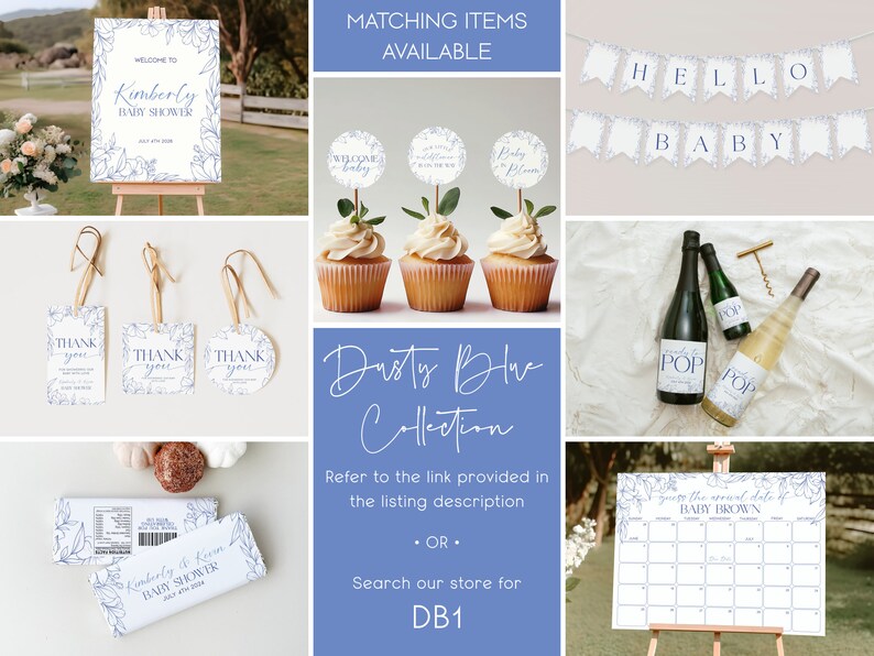 Editable Dusty Blue Baby Shower Games Bundle Blue Floral Baby Shower ...